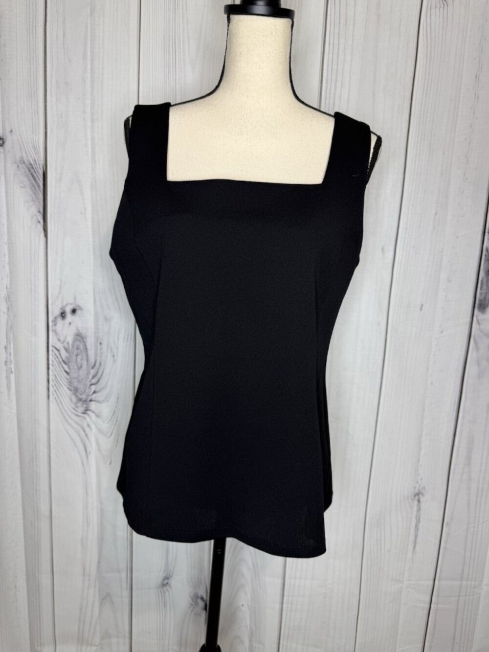 Ann Taylor Structured Tank Top Women's Sz Large Black Square Neck Sleeveless